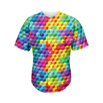 Rainbow Cubes Pattern Print Men's Baseball Jersey