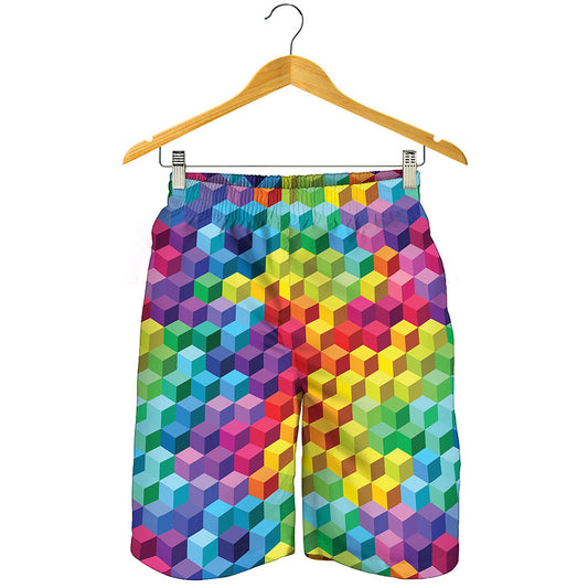 Rainbow Cubes Pattern Print Men's Shorts