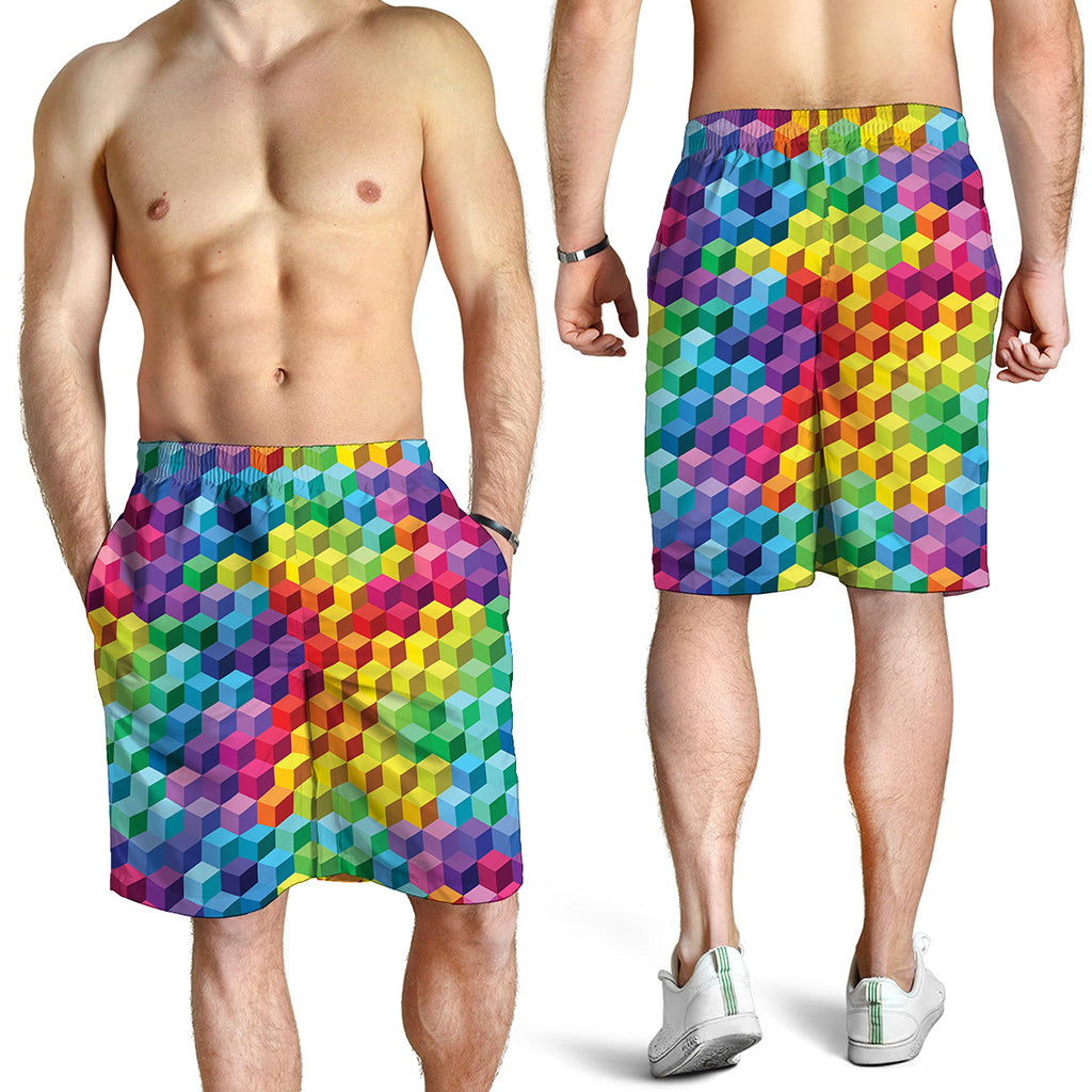Rainbow Cubes Pattern Print Men's Shorts