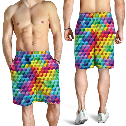 Rainbow Cubes Pattern Print Men's Shorts