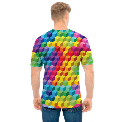 Rainbow Cubes Pattern Print Men's T-Shirt