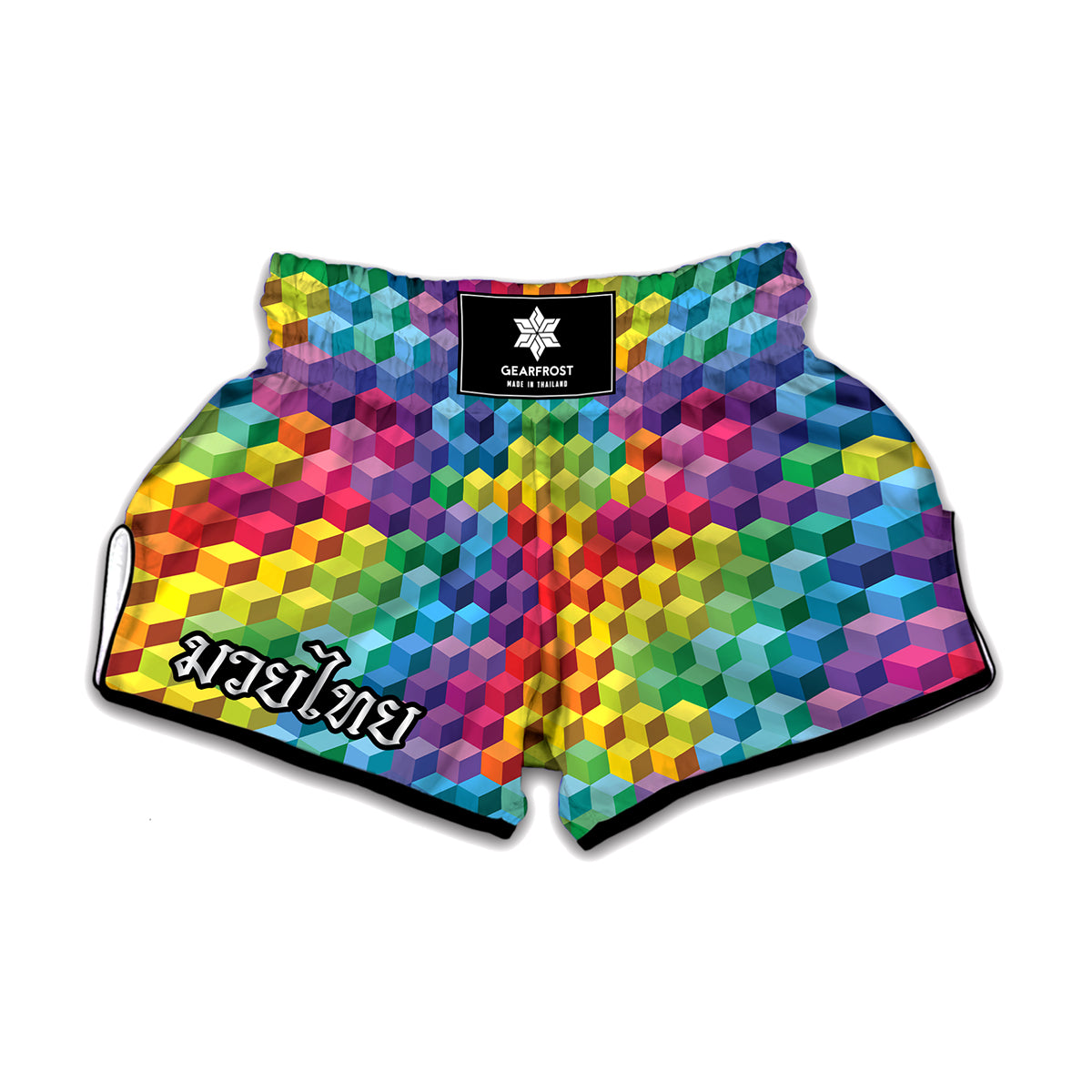 Rainbow Cubes Pattern Print Muay Thai Boxing Shorts