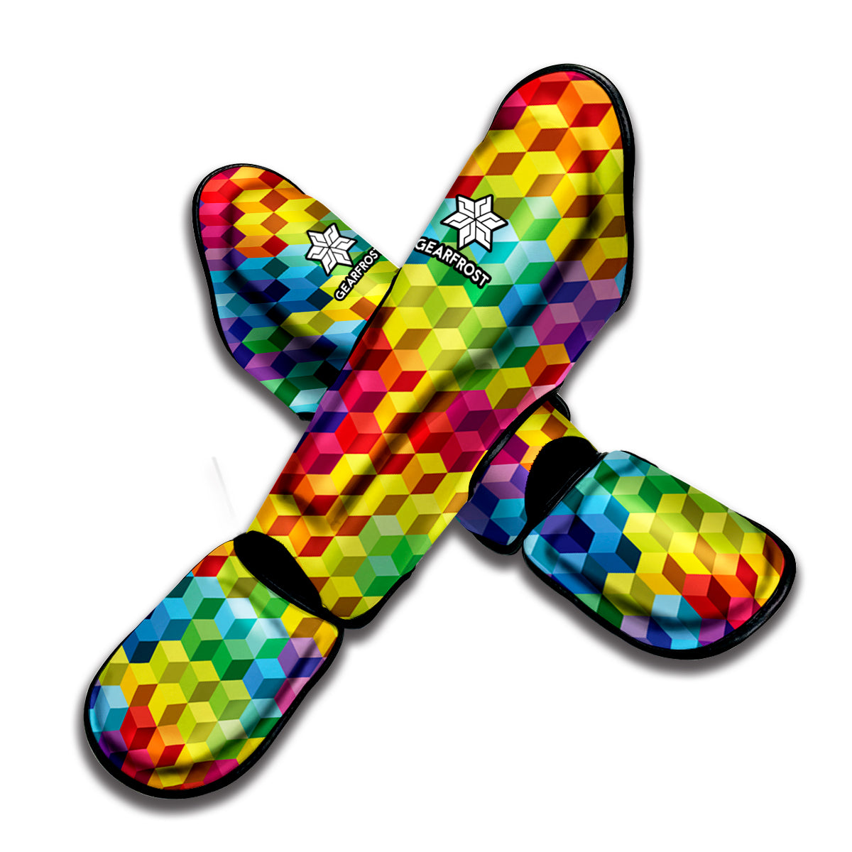 Rainbow Cubes Pattern Print Muay Thai Shin Guard