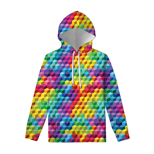 Rainbow Cubes Pattern Print Pullover Hoodie
