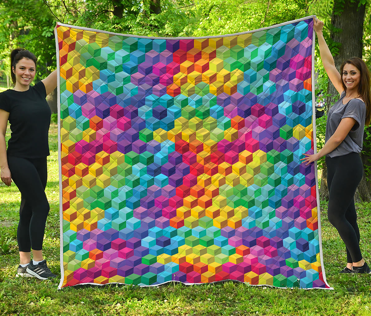 Rainbow Cubes Pattern Print Quilt