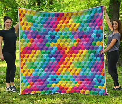Rainbow Cubes Pattern Print Quilt