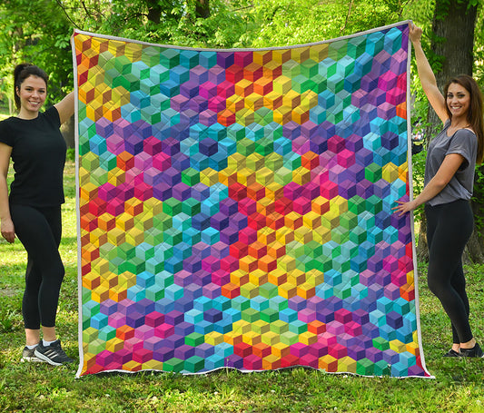 Rainbow Cubes Pattern Print Quilt