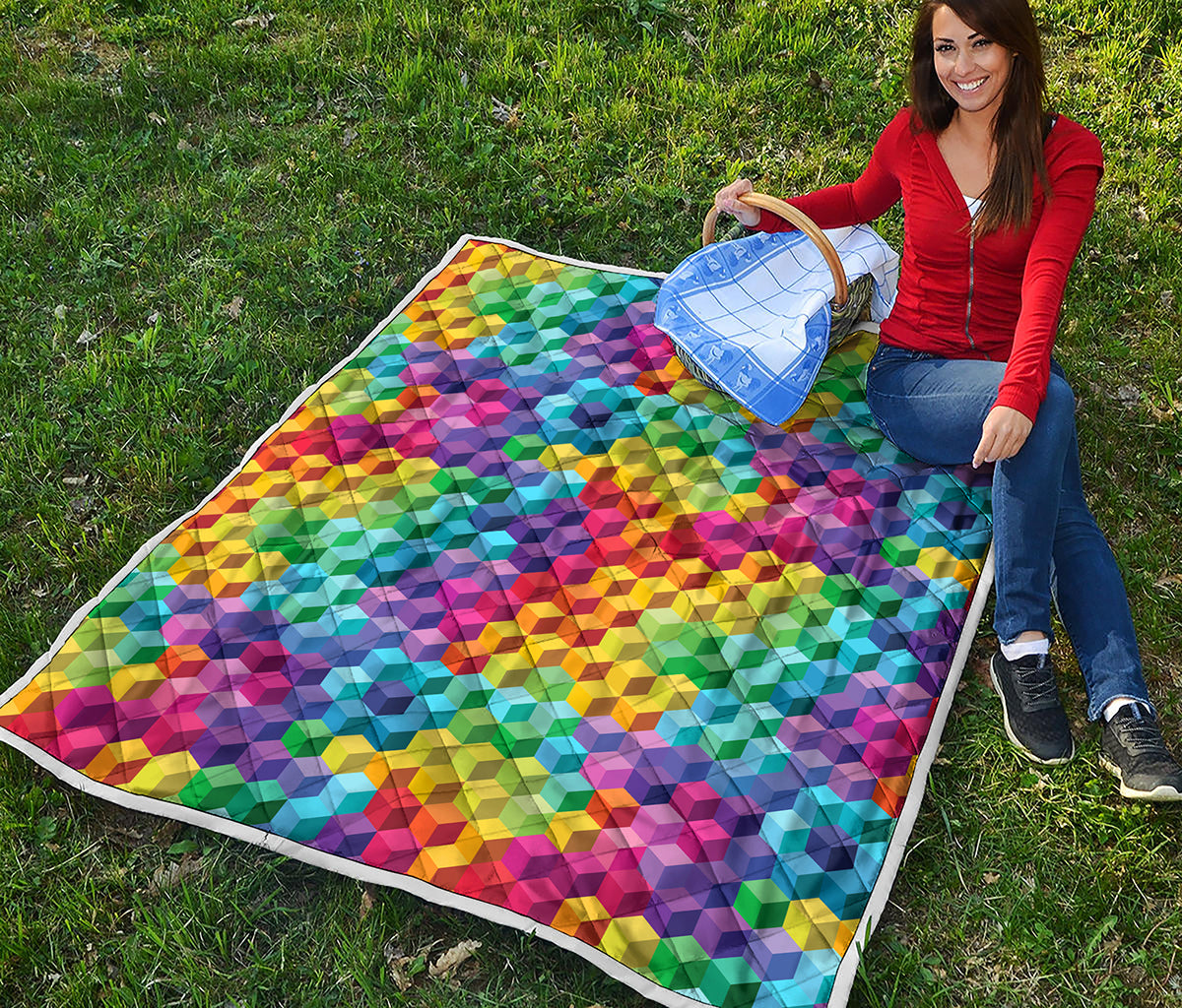Rainbow Cubes Pattern Print Quilt