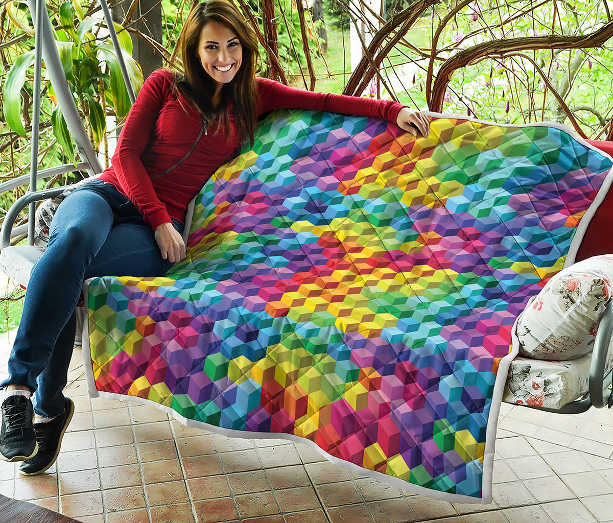 Rainbow Cubes Pattern Print Quilt