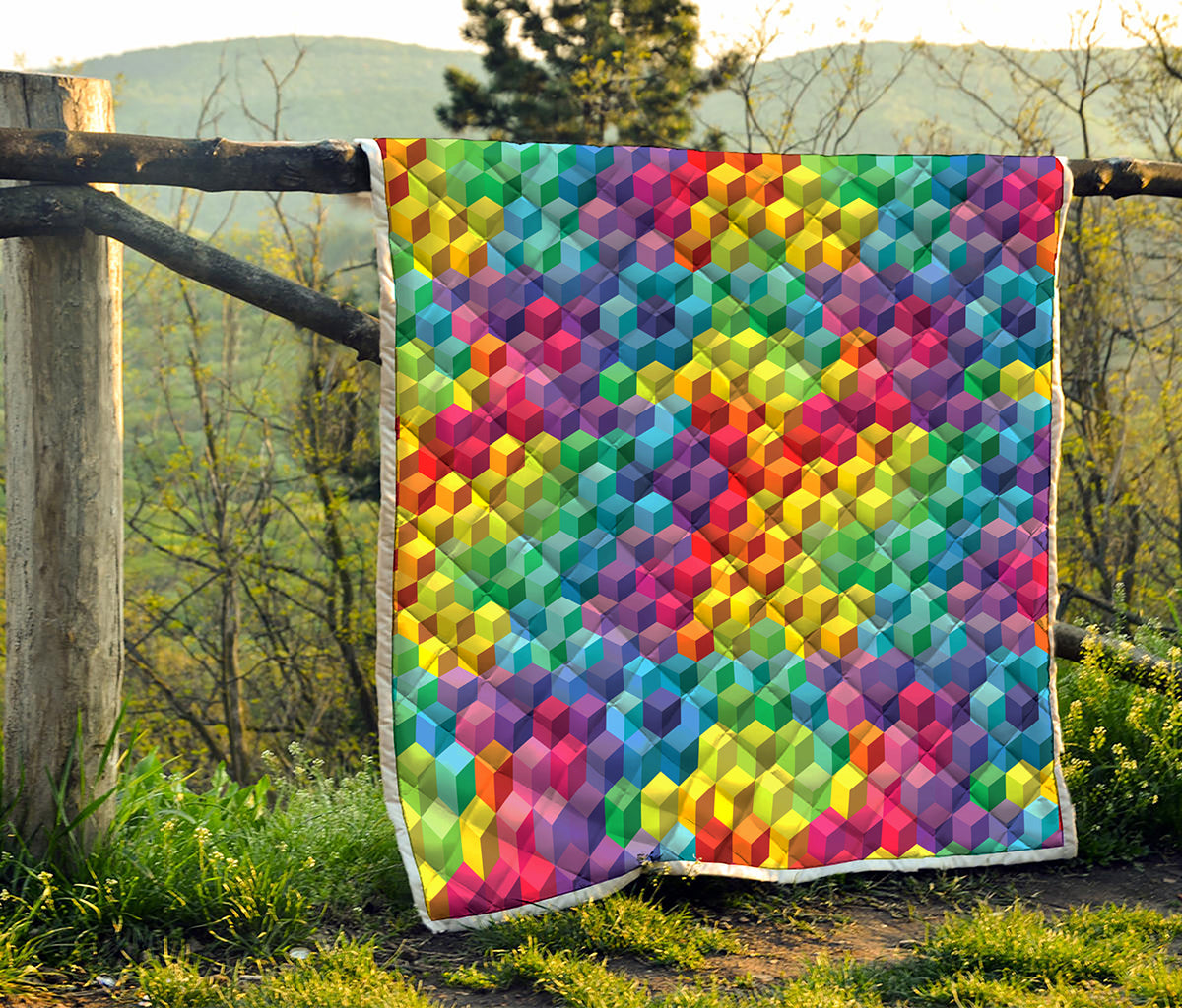 Rainbow Cubes Pattern Print Quilt