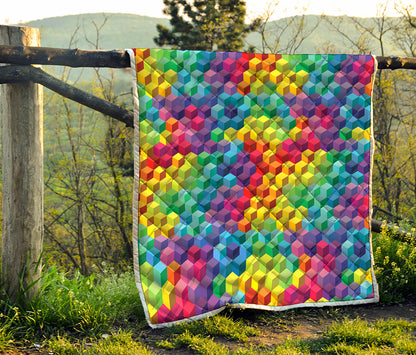 Rainbow Cubes Pattern Print Quilt