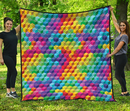 Rainbow Cubes Pattern Print Quilt