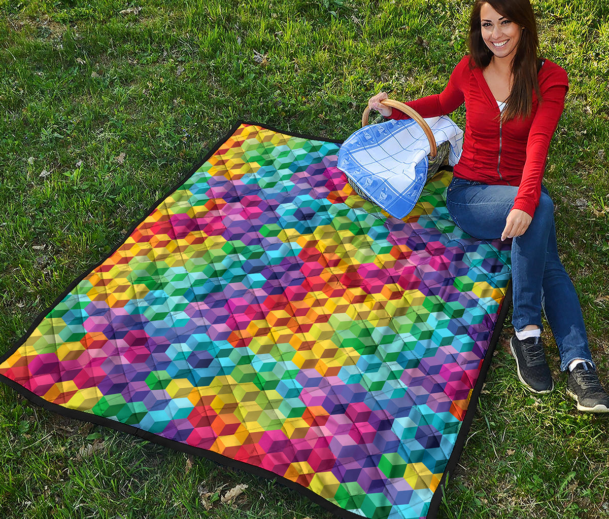 Rainbow Cubes Pattern Print Quilt