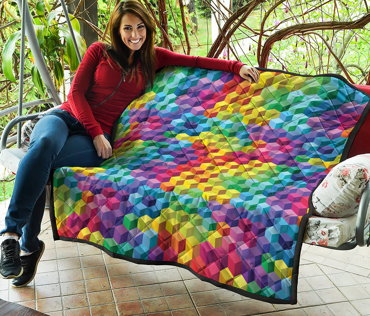 Rainbow Cubes Pattern Print Quilt