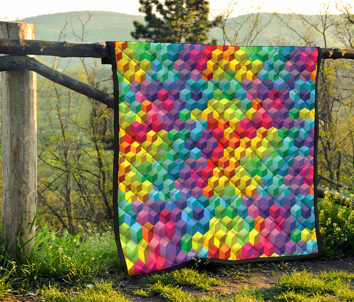 Rainbow Cubes Pattern Print Quilt