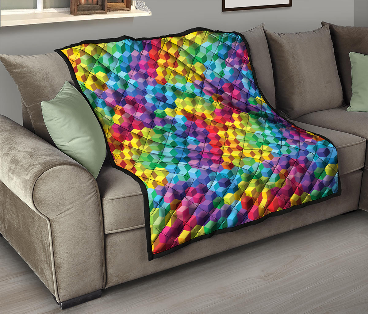 Rainbow Cubes Pattern Print Quilt
