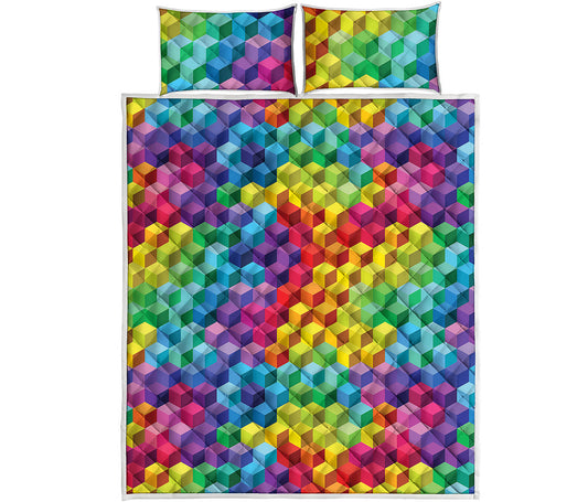 Rainbow Cubes Pattern Print Quilt Bed Set