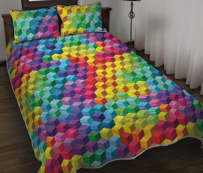 Rainbow Cubes Pattern Print Quilt Bed Set
