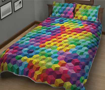 Rainbow Cubes Pattern Print Quilt Bed Set