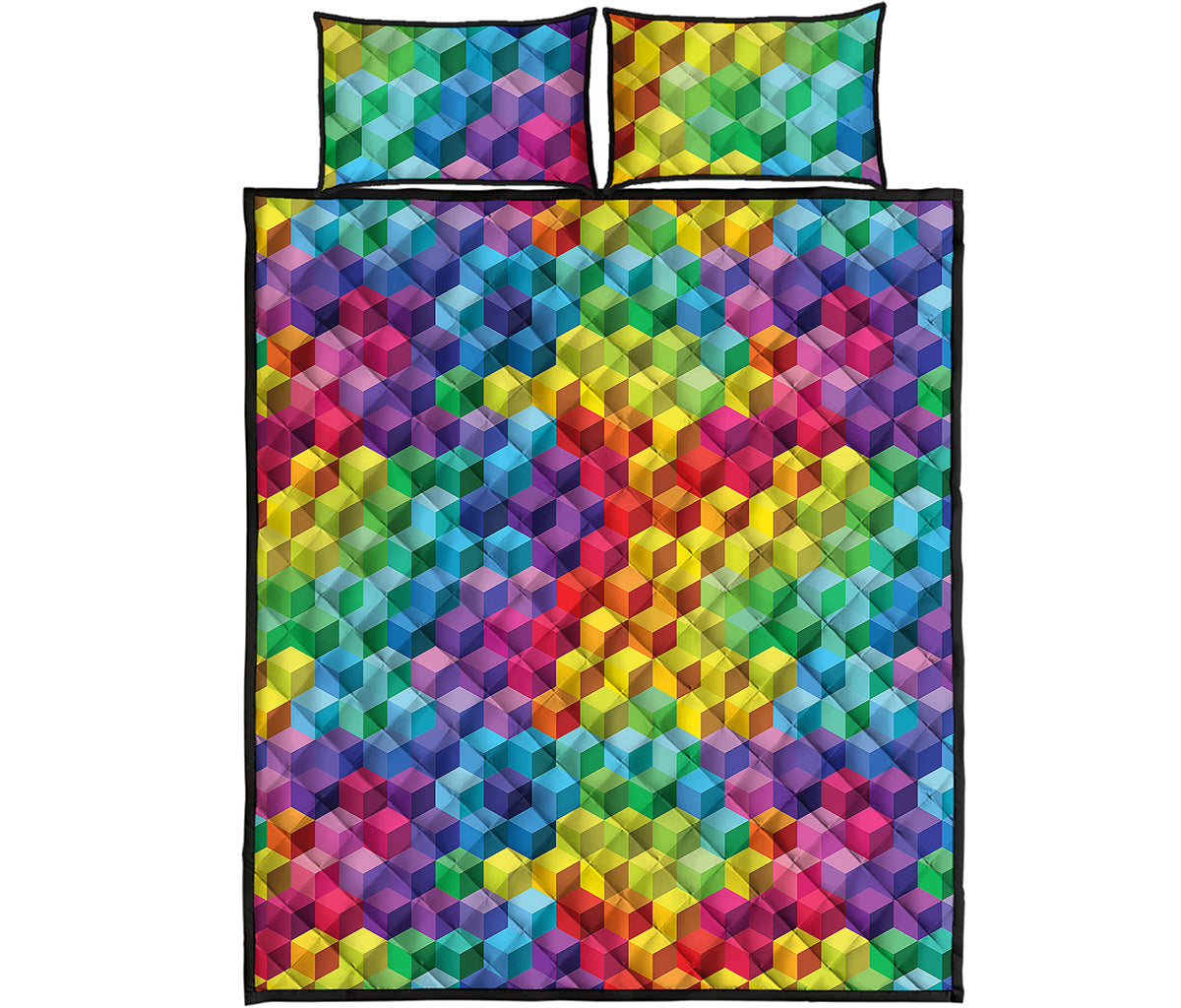 Rainbow Cubes Pattern Print Quilt Bed Set