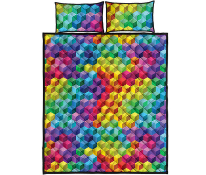 Rainbow Cubes Pattern Print Quilt Bed Set