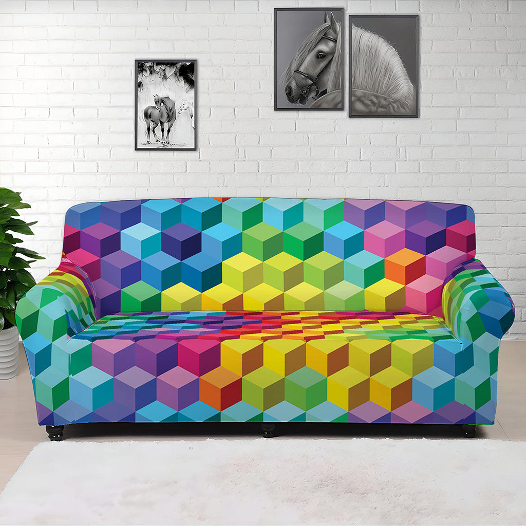 Rainbow Cubes Pattern Print Sofa Cover
