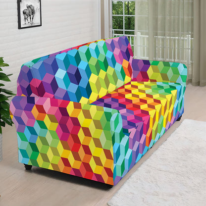 Rainbow Cubes Pattern Print Sofa Cover