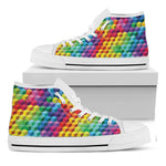 Rainbow Cubes Pattern Print White High Top Shoes