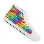 Rainbow Cubes Pattern Print White High Top Shoes
