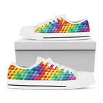 Rainbow Cubes Pattern Print White Low Top Shoes
