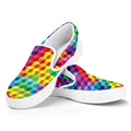 Rainbow Cubes Pattern Print White Slip On Sneakers