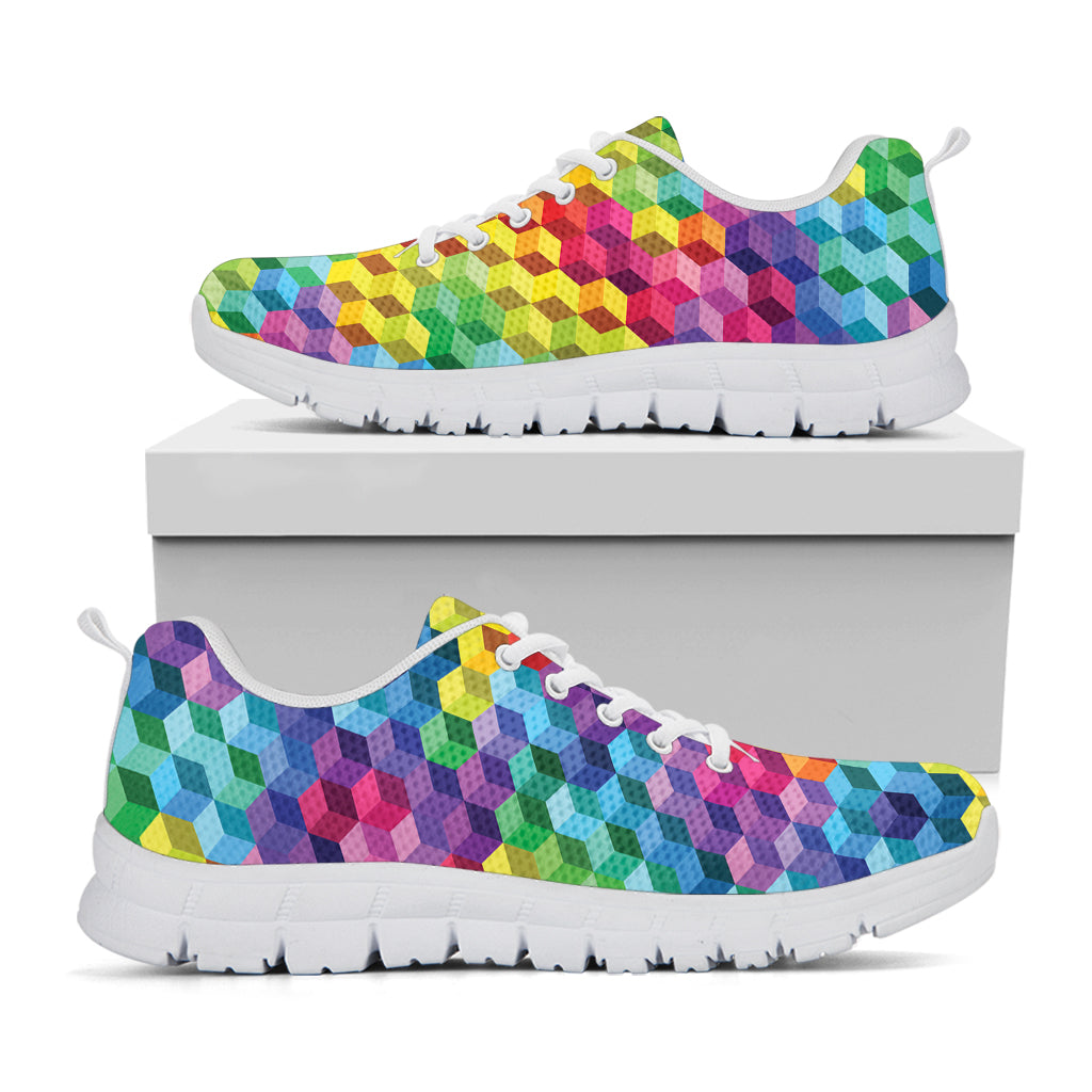 Rainbow Cubes Pattern Print White Sneakers