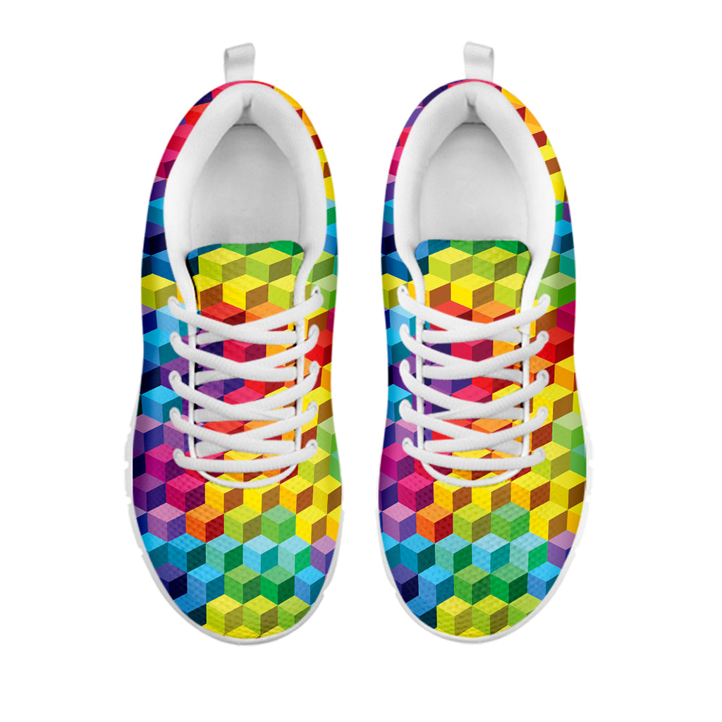 Rainbow Cubes Pattern Print White Sneakers