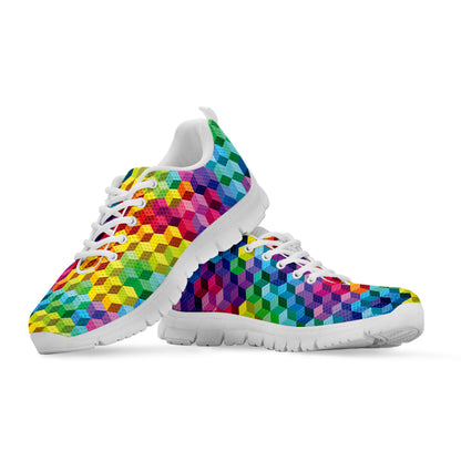 Rainbow Cubes Pattern Print White Sneakers