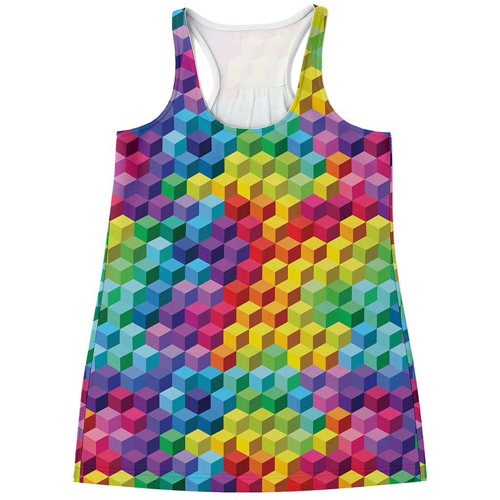 Rainbow Cubes Pattern Print Women's Racerback Tank Top