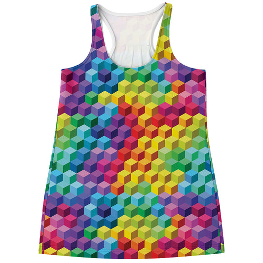 Rainbow Cubes Pattern Print Women's Racerback Tank Top