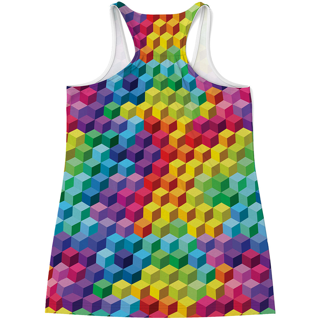 Rainbow Cubes Pattern Print Women's Racerback Tank Top