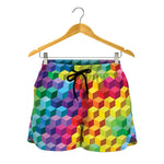 Rainbow Cubes Pattern Print Women's Shorts