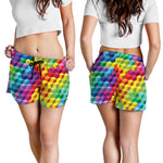 Rainbow Cubes Pattern Print Women's Shorts