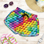 Rainbow Cubes Pattern Print Women's Shorts