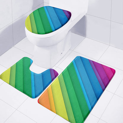Rainbow Diagonal Lines Pattern Print 3 Piece Bath Mat Set