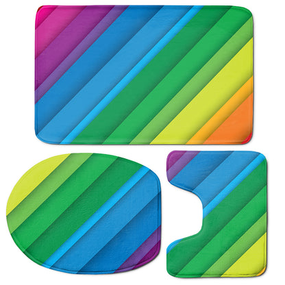 Rainbow Diagonal Lines Pattern Print 3 Piece Bath Mat Set