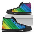 Rainbow Diagonal Lines Pattern Print Black High Top Shoes