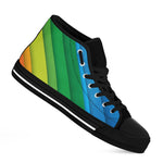 Rainbow Diagonal Lines Pattern Print Black High Top Shoes