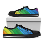 Rainbow Diagonal Lines Pattern Print Black Low Top Shoes