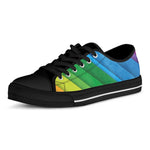 Rainbow Diagonal Lines Pattern Print Black Low Top Shoes