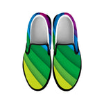 Rainbow Diagonal Lines Pattern Print Black Slip On Shoes