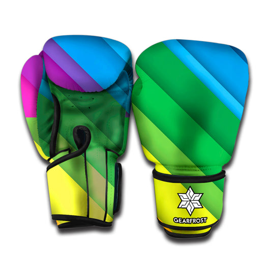 Rainbow Diagonal Lines Pattern Print Boxing Gloves