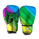 Rainbow Diagonal Lines Pattern Print Boxing Gloves