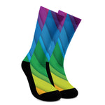 Rainbow Diagonal Lines Pattern Print Crew Socks